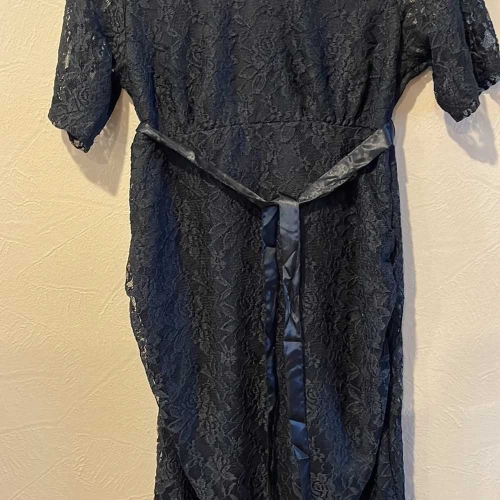 NWT Planet Motherhood maternity black lace stretch dress with ribbon belt size M
